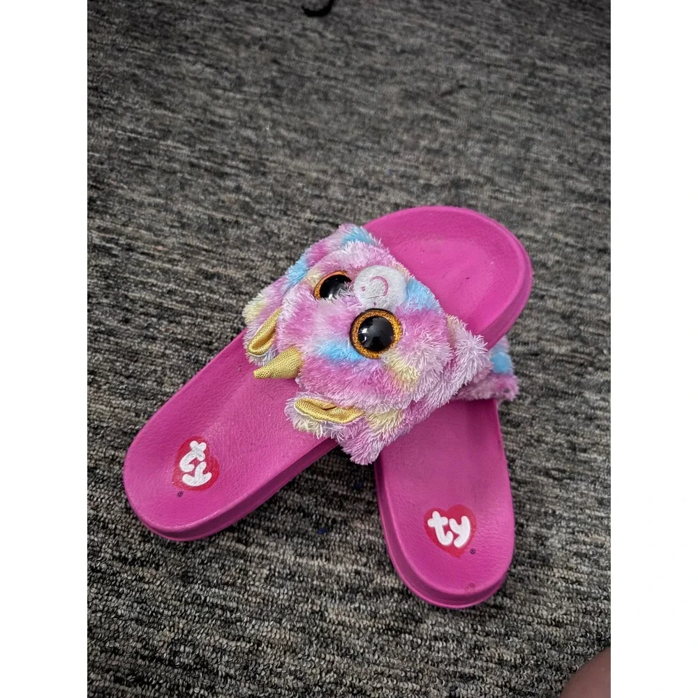 Ty Beanie Boos Heather the Cat Pink Plush Slide Sandals Girls Size 4-5